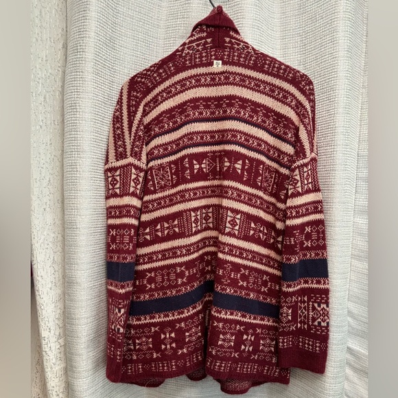 Billabong | Long Open Front Knit Cardigan Burgundy Aztec Pattern | XL - Picture 4 of 7